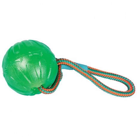 Treat dispensing chew ball with string